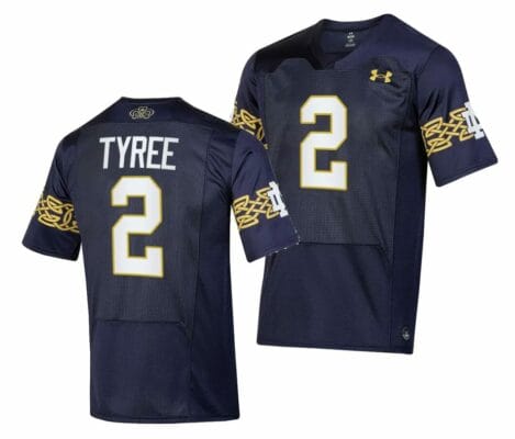 Notre Dame Fighting Irish Chris Tyree Jersey #2 College Football 2023 Aer Lingus Classic Navy