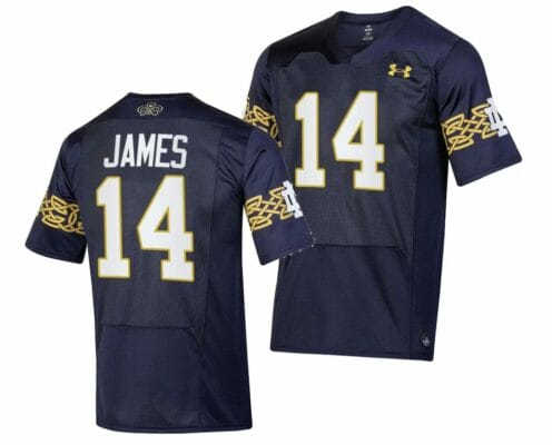 Notre Dame Fighting Irish Braylon James Jersey #14 College Football 2023 Aer Lingus Classic Navy 10 Notre Dame Fighting Irish Braylon James Jersey #14 College Football 2023 Aer Lingus Classic Navy