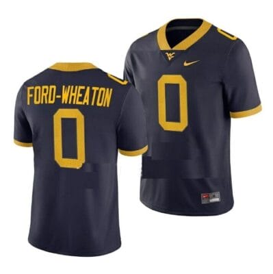 West Virginia Mountaineers Bryce Ford Wheaton Jersey #0 College Football Navy Game Uniform
