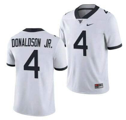 West Virginia Mountaineers CJ Donaldson Jr Jersey #4 College Football 2023 Game White