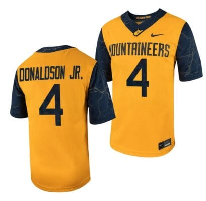 West Virginia Mountaineers CJ Donaldson Jr Jersey #4 Football Game Country Roads Gold