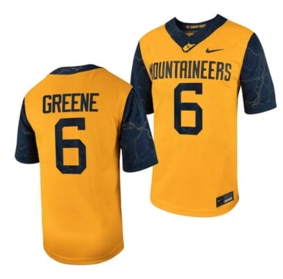 West Virginia Mountaineers Garrett Greene Jersey #6 Football Game Country Roads Gold