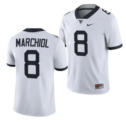 West Virginia Mountaineers Nicco Marchiol Jersey #8 College Football 2023 Game White