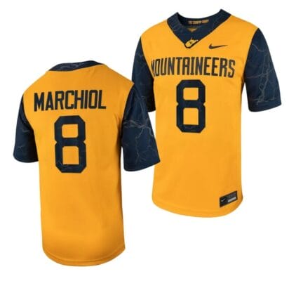 West Virginia Mountaineers Nicco Marchiol Jersey #8 Football Game Country Roads Gold