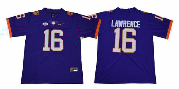 Clemson Tigers Trevor Lawrence Jersey #16 College Football Purple 10 Clemson Tigers Trevor Lawrence Jersey #16 College Football Purple