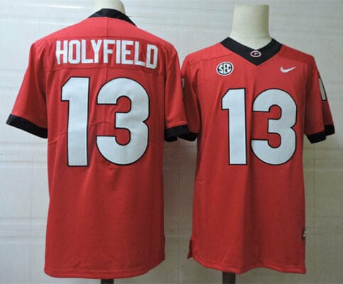 Georgia Bulldogs Elijah Holyfield Jersey #13 College Football Game Red 10 Georgia Bulldogs Elijah Holyfield Jersey #13 College Football Game Red