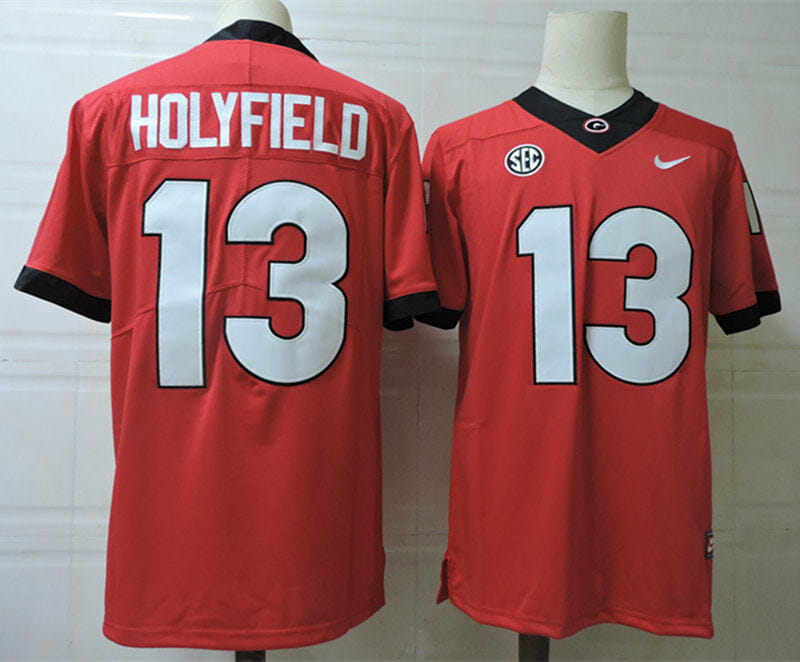 Georgia Bulldogs Elijah Holyfield Jersey #13 College Football Game Red 1 Georgia Bulldogs Elijah Holyfield Jersey #13 College Football Game Red