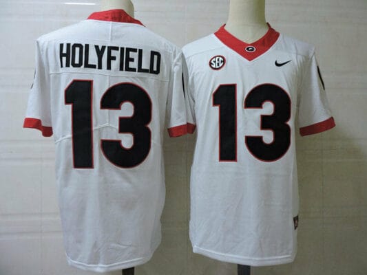 Georgia Bulldogs Elijah Holyfield Jersey #13 College Football Game White 10 Georgia Bulldogs Elijah Holyfield Jersey #13 College Football Game White