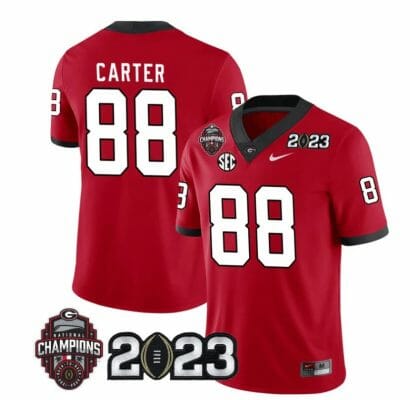 Georgia Bulldogs Jalen Carter Jersey #88 CFP National Champions Patch 2023 – All Stitched Red