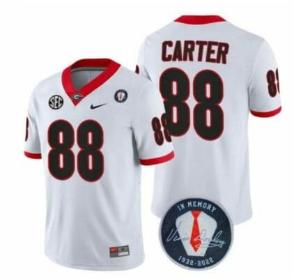 Georgia Bulldogs Jalen Carter Jersey #88 Honoring Vince Dooley Patch – All Stitched White