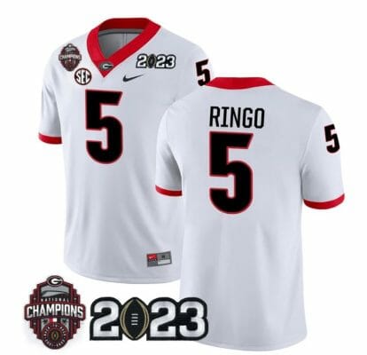 Georgia Bulldogs Kelee Ringo Jersey #5 CFP National Champions Patch 2023 – All Stitched White
