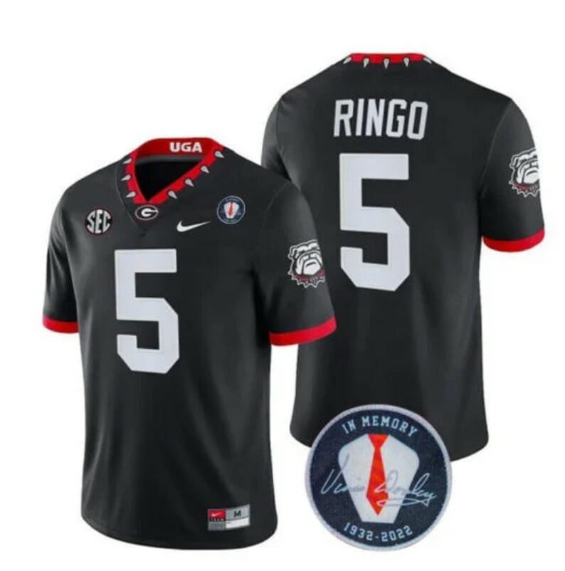 Georgia Bulldogs Kelee Ringo Jersey #5 Honoring Vince Dooley Patch – All Stitched Black 1 Georgia Bulldogs Kelee Ringo Jersey #5 Honoring Vince Dooley Patch – All Stitched Black