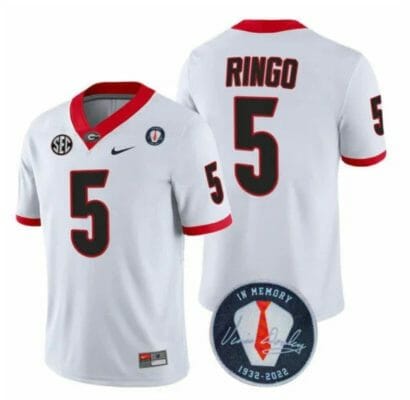 Georgia Bulldogs Kelee Ringo Jersey #5 Honoring Vince Dooley Patch – All Stitched White