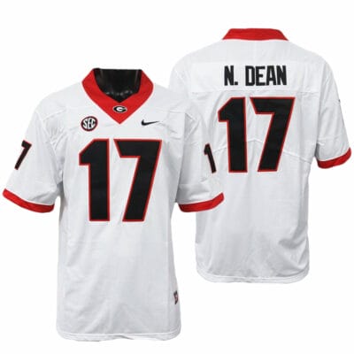 Georgia Bulldogs Nakobe Dean Jersey #17 College Football Game White 10 Georgia Bulldogs Nakobe Dean Jersey #17 College Football Game White