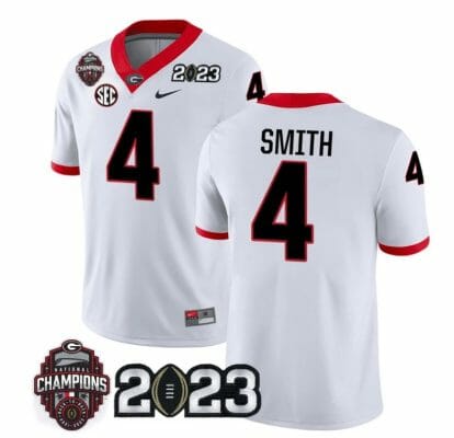 Georgia Bulldogs Nolan Smith Jersey #4 CFP National Champions Patch 2023 – All Stitched White