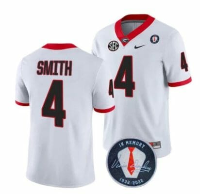 Georgia Bulldogs Nolan Smith Jersey #4 Honoring Vince Dooley Patch – All Stitched White