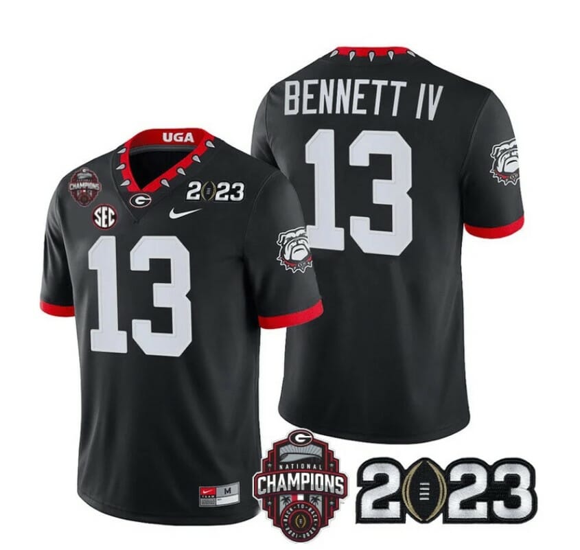 Georgia Bulldogs Stetson Bennett Jersey #13 CFP National Champions Patch 2023 – All Stitched Black 1 Georgia Bulldogs Stetson Bennett Jersey #13 CFP National Champions Patch 2023 – All Stitched Black