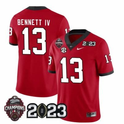 Georgia Bulldogs Stetson Bennett Jersey #13 CFP National Champions Patch 2023 – All Stitched Red 8 Georgia Bulldogs Stetson Bennett Jersey #13 CFP National Champions Patch 2023 – All Stitched Red