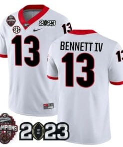 Georgia Bulldogs Stetson Bennett Jersey #13 CFP National Champions Patch 2023 – All Stitched White