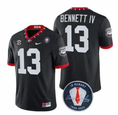 Georgia Bulldogs Stetson Bennett Jersey #13 Honoring Vince Dooley Patch – All Stitched Black