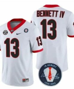 Georgia Bulldogs Stetson Bennett Jersey #13 Honoring Vince Dooley Patch – All Stitched White