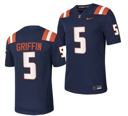 Illinois Fighting Illini Caleb Griffin Jersey #5 College Football Stitched Navy 2023 10 Illinois Fighting Illini Caleb Griffin Jersey #5 College Football Stitched Navy 2023