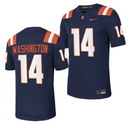 Illinois Fighting Illini Casey Washington Jersey #14 College Football Stitched Navy 2023 10 Illinois Fighting Illini Casey Washington Jersey #14 College Football Stitched Navy 2023