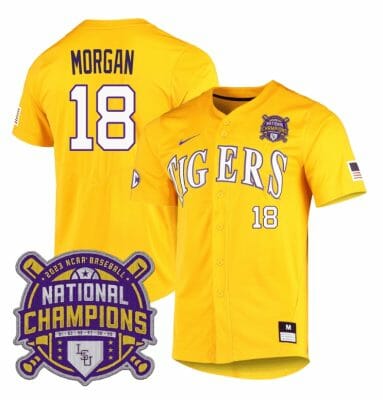 Lsu Tigers Tre Morgan Jersey #18 National Champions NCAA College Baseball Stitched Gold 6 Lsu Tigers Tre Morgan Jersey #18 National Champions NCAA College Baseball Stitched Gold