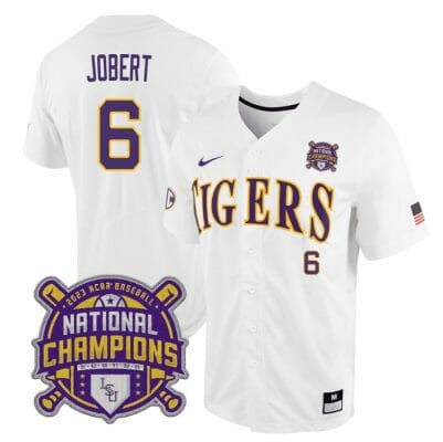 Lsu Tigers Brayden Jobert Jersey #6 National Champions 2023 NCAA College Baseball Stitched White Tigers