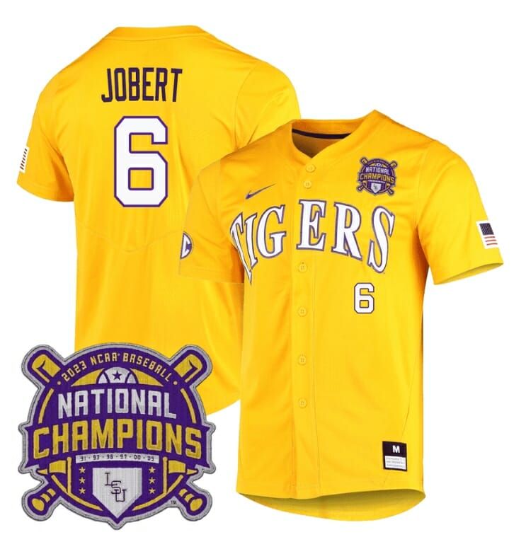 Lsu Tigers Brayden Jobert Jersey #6 National Champions NCAA College Baseball Stitched Gold 1 Lsu Tigers Brayden Jobert Jersey #6 National Champions NCAA College Baseball Stitched Gold
