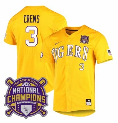 Lsu Tigers Dylan Crews Jersey #3 National Champions NCAA College Baseball Stitched Gold