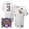 Lsu Tigers Dylan Crews Jersey #3 National Champions NCAA College Baseball Stitched White 3 Lsu Tigers Dylan Crews Jersey #3 National Champions NCAA College Baseball Stitched White