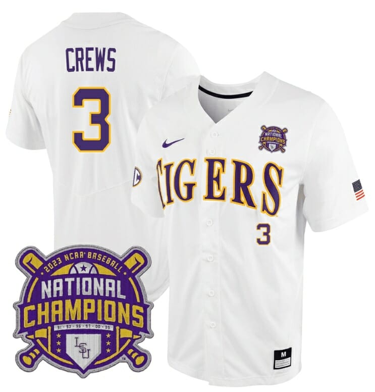 Lsu Tigers Dylan Crews Jersey #3 National Champions NCAA College Baseball Stitched White Tigers 1 Lsu Tigers Dylan Crews Jersey #3 National Champions NCAA College Baseball Stitched White Tigers
