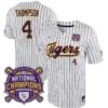 Lsu Tigers Jordan Thompson Jersey #4 National Champions NCAA College Baseball Stitched White Stripe 3 Lsu Tigers Jordan Thompson Jersey #4 National Champions NCAA College Baseball Stitched White Stripe