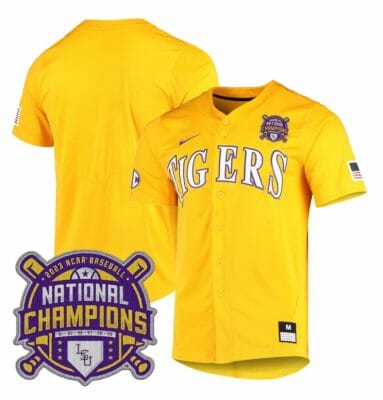 Lsu Tigers National Champions Jersey NCAA College Baseball Stitched Gold