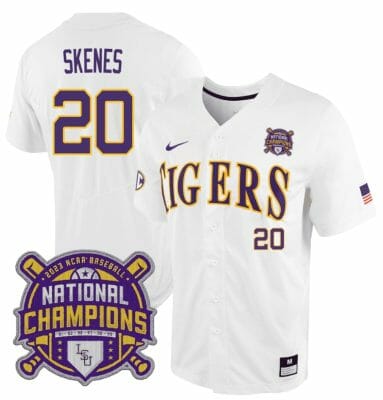 Lsu Tigers Paul Skenes Jersey #20 National Champions NCAA College Baseball Stitched White Tigers