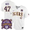 Lsu Tigers Tommy White Jersey #47 National Champions NCAA College Baseball Stitched White Tigers