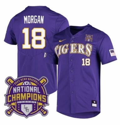 Lsu Tigers Tre Morgan Jersey #18 National Champions NCAA College Baseball Stitched Purple 6 Lsu Tigers Tre Morgan Jersey #18 National Champions NCAA College Baseball Stitched Purple
