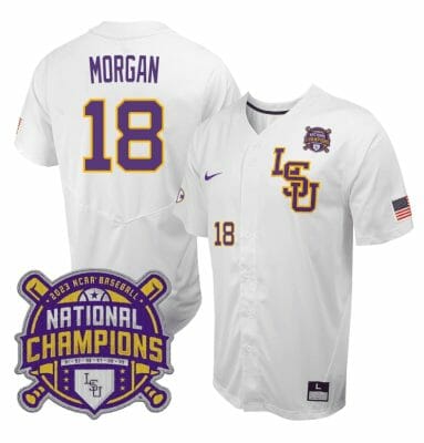 Lsu Tigers Tre Morgan Jersey #18 National Champions NCAA College Baseball Stitched White