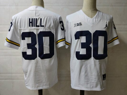 Michigan Wolverines Daxton Hill Jersey #30 College Football Game White 10 Michigan Wolverines Daxton Hill Jersey #30 College Football Game White