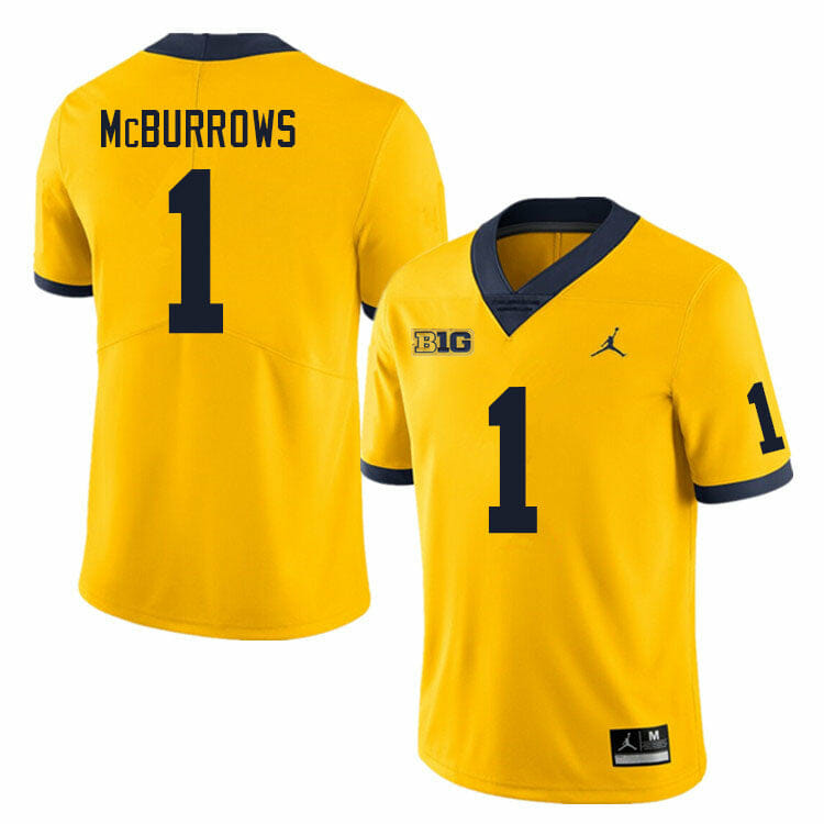 Michigan Wolverines JaDen McBurrows Jersey #1 College Football Game Yellow 1 Michigan Wolverines JaDen McBurrows Jersey #1 College Football Game Yellow