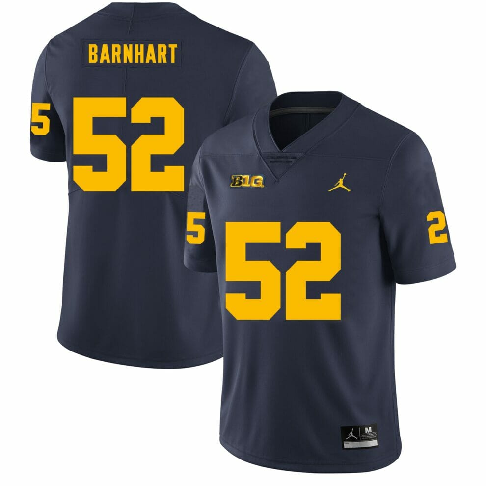 Michigan Wolverines Karsen Barnhart Jersey #52 College Football Game Navy 1 Michigan Wolverines Karsen Barnhart Jersey #52 College Football Game Navy