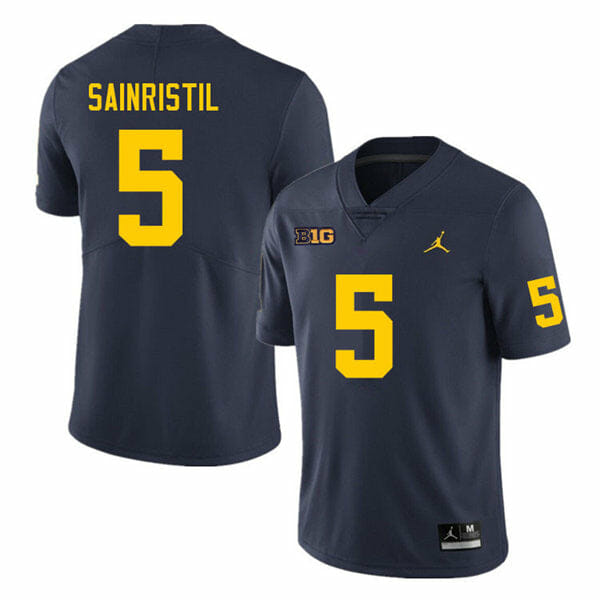 Michigan Wolverines Mike Sainristil Jersey #5 College Football Game Navy 1 Michigan Wolverines Mike Sainristil Jersey #5 College Football Game Navy