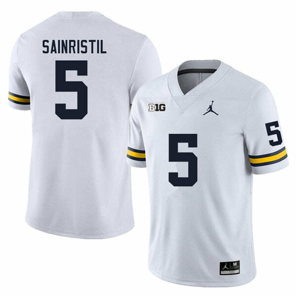 Michigan Wolverines Mike Sainristil Jersey #5 College Football Game White 1 Michigan Wolverines Mike Sainristil Jersey #5 College Football Game White