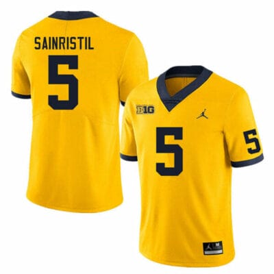 Michigan Wolverines Mike Sainristil Jersey #5 College Football Game Yellow 10 Michigan Wolverines Mike Sainristil Jersey #5 College Football Game Yellow