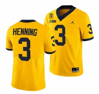 Michigan Wolverines TM 42 Patch Honor Tate Myre #25 AJ Henning Jersey #3 All Stitched Maize 8 Michigan Wolverines TM 42 Patch Honor Tate Myre #25 AJ Henning Jersey #3 All Stitched Maize