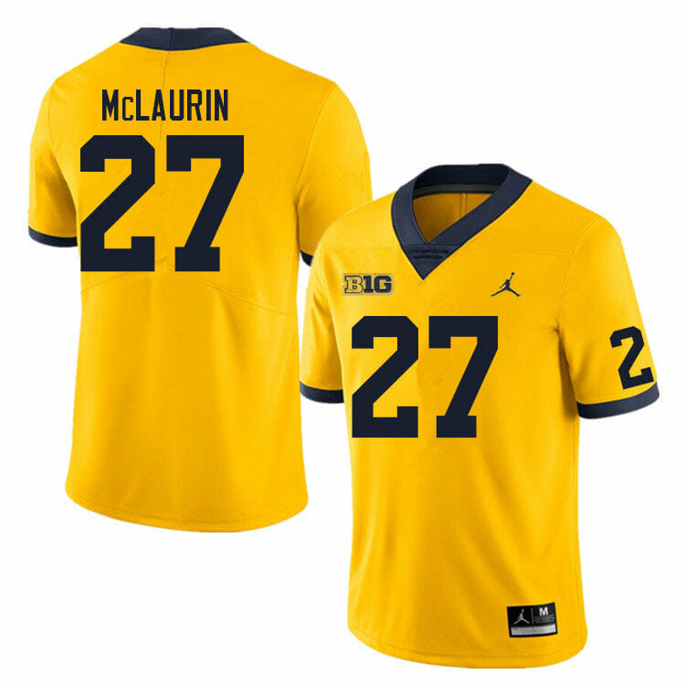 Michigan Wolverines Tyler McLaurin Jersey #27 College Football Game Yellow 1 Michigan Wolverines Tyler McLaurin Jersey #27 College Football Game Yellow