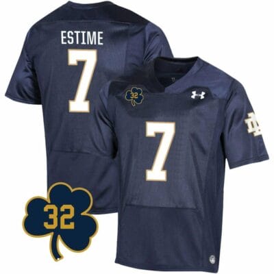 Notre Dame Audric Estime Jersey #7 College Football Johnny Lujack Patch 32 Navy