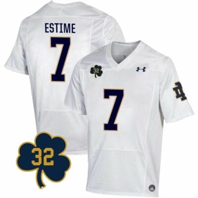 Notre Dame Audric Estime Jersey #7 College Football Johnny Lujack Patch 32 White