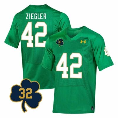 Notre Dame Nolan Ziegler Jersey #42 College Football Johnny Lujack Patch 32 Green